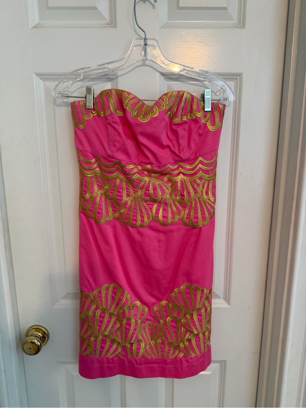 Lilly Pulitzer Strapless Pink Dress with Gold Embroidered Detail